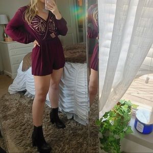 miami Maroon Embroidered Romper